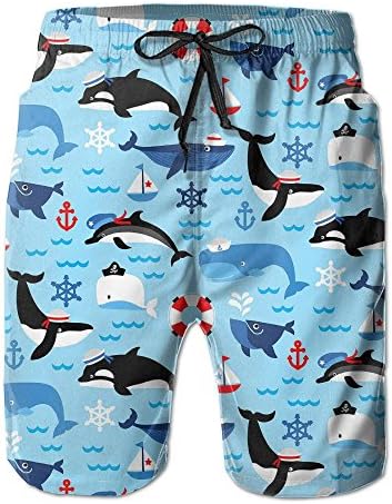 BOWENSS Nautical Sea Life Orca Whales Men's Water Sports Beach Shorts