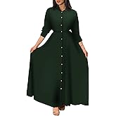 BestGirl Women's Button Down T-Shirt Dress Casual High Low V Neck Loose Long Dress with Belts