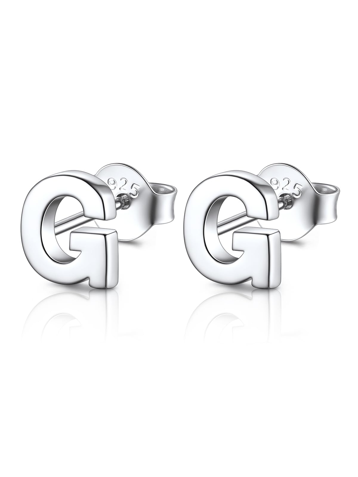 FOCALOOK Stud Earrings for Women Sterling Silver Initial Earring 925 Letter G Silver Ear Studs Personalized Alphabet Jewelry Hypoallergenic Minimalist Gifts for Anniversary