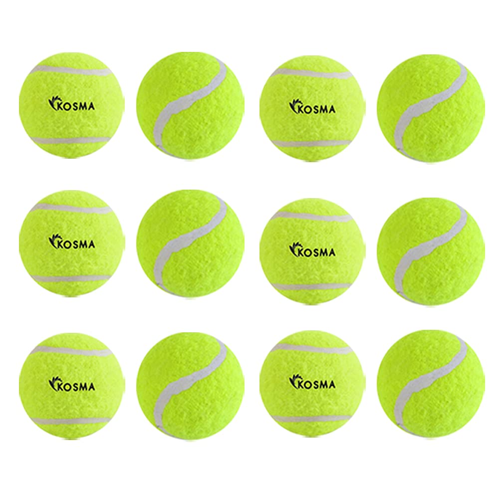 Kosma Pack of 12 Tennis Balls | Training Ball for Dogs, Super Bounce, Perfect for Begginer Cricket Training Practice | Cricket Balls (With mesh carrying bag - Fluorescent Yellow)