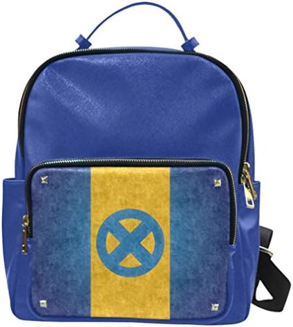 Soft Taiga Leather College Backpack Leisure Bag with X Men Logo Print