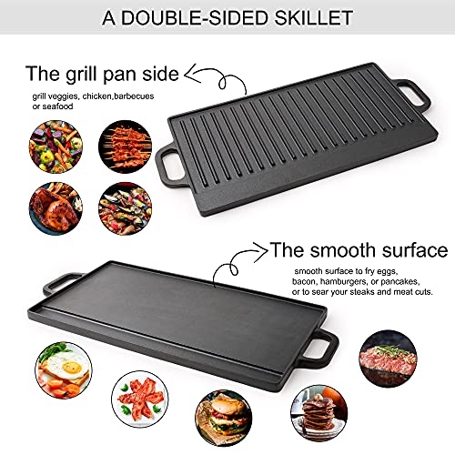 Max K 2in1 Cast Iron Grill & Griddle PreSeasoned Reversible