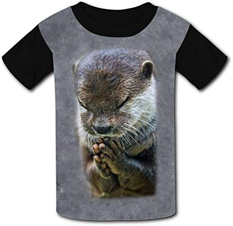 Round Collar 100% Polyester Fiber Casual Short Sleeve Top T-Shirt For Unisex Kids,Print A Beaver With A Pilgrimage,L