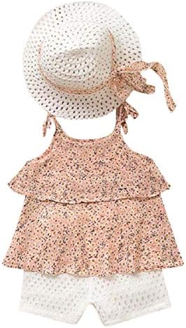 OTINICE Baby Girls Summer Outfits Sets Sleeveless Chiffon Floral Vest+Shorts Pants+Hat Black