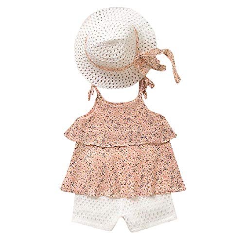 OTINICE Baby Girls Summer Outfits Sets Sleeveless Chiffon Floral Vest+Shorts Pants+Hat Black