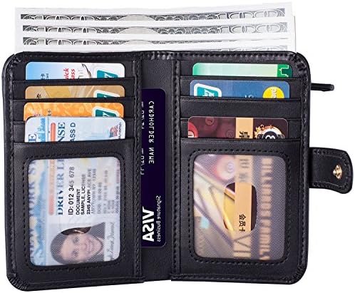 OBRAVE Small Wallets for Women RFID Blocking Leather Bifold, Credit Card Holder, Ladies Mini Wallet with Zipper Coin Pocket, ID Window (Black)