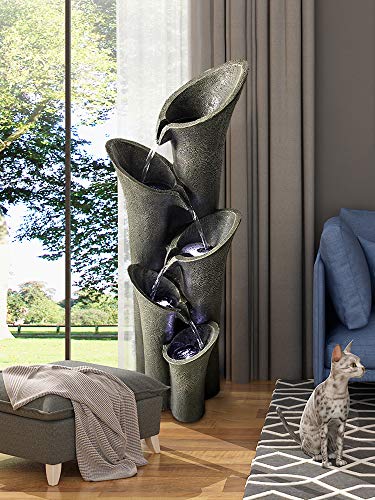 PeterIvan Floor-Standing Fountains - 39 1/2" 5-tiered Cylindrical Cascading Water Fountain with LED Lights for House, Garden, Patio, Yard Decor, Water Fountains Outdoor Features Vision&Audition Relax - Thumbnail 4