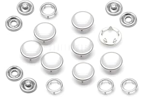 CRAFTMEMORE 20 Sets 12mm Pearl Snaps Fasteners Pearl-Like Prong Snap Button for Western Shirt Clothes Popper Studs - Silver Brass Rim Setting (12 mm, Cloudy White)