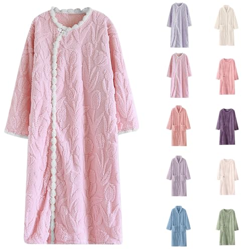 hooded dressing gown Ladies Dressing Gowns Warm and Cosy Fleece Plush Robe Full Length Treey Towelling Womens Pyjamas Long Sleeve Lightweight womens zip gowns uk
