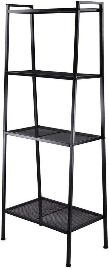 Amazon Com Basic Center 4 Tier Black New Heavy Duty Metal Leaning Ladder Shelf Free Standing Bookcase Bookshelf Storage Shelves Corner Living Room Display Picture Frame Book Holder Kitchen Dining