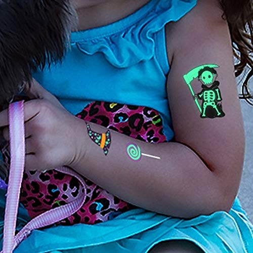 Waterproof Halloween Temporary Tattoo Stickers for kids, Different Designs Glow in the Dark for Children Halloween Party Favor Trick Ghost Monster Pumpkin Tattoos Party Decorations, 10 Sheets