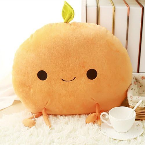 Kids Cushion Soft Fruits Pear Mango Orange Stuffed Plush Pillow Toys (Orange)