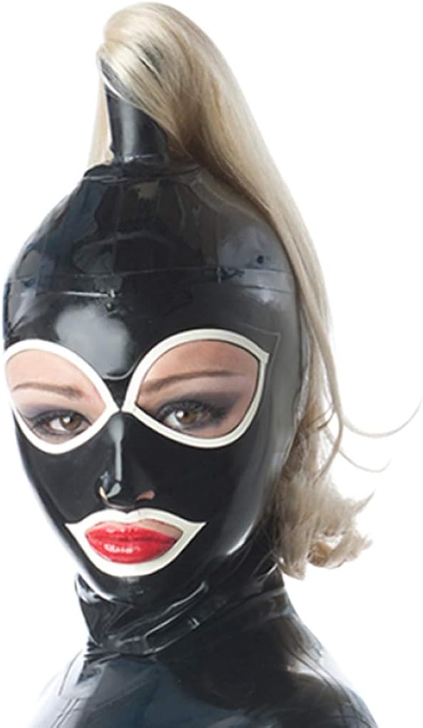 Latex Rubber Big Eyes Hoods Single Ponytail Wigs Masks 0