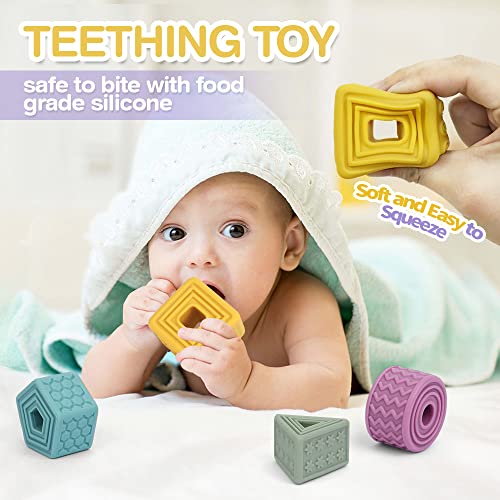 BOBXIN Baby Stacking Building Soft Block Toys, Infant Shape Sorter with