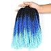 Spring Twist Hair Synthetic Braiding Hair Extensions Ombre Colors 3 Packs Synthetic Braiding Hair Extensions 8 inch fashion Crochet Braids(3 Packs,Black Sky Blue)
