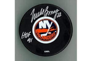 DETROIT CITY SPORTS Mike Bossy Autographed Islanders Puck w/ "HOF" #4
