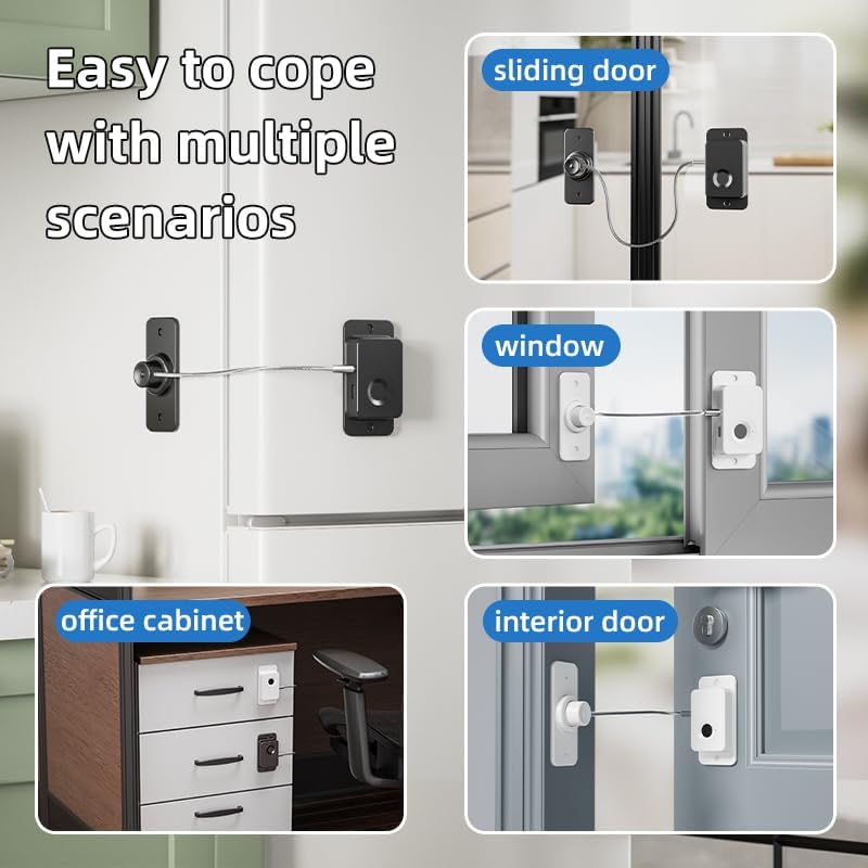Uniiking® Fingerprint Fridge Lock, Refrigerator Lock with Fingerprint, for Fridge, Cabinet Locks, Drawers, Dishwasher, Toilet and Cabinet Locks Baby Proofing, Adhesive No Drilling (Black)
