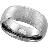 Sabrina Silver Tungsten Carbide 8 mm Dome Wedding Band Ring Satin Finished Mirror Beveled Edges sizes 7 to 14