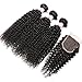 CYNOSURE Curly Human Hair Bundles with Closure 12A Brazilian Kinky Curly 3 Bundles with Closure 3 Bundles Natural Black Color 16 18 20+14inch Free Part Closure