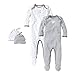 Burt's Bees Baby - Set of 2 Bee Essentials Footed Coveralls + Knot Top Hats, 100% Organic Cotton