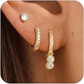 Risamil 14K Gold Plated Hoop Earrings for Women, Earrings for Women Trendy Hypoallergenic Cubic Zirconia Stud Earrings Dainty Small Hoops Chunky Huggie Earrings Set for Women Jewelry Gifts