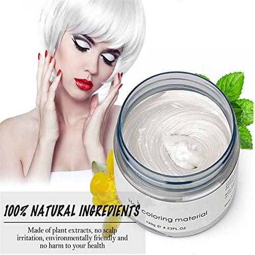 Hair Wax Dye Color Styling Pomade Silver Grandma Grey Temporary Hair Dye Disposable Fashion Molding Coloring Mud Cream (White)