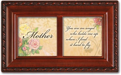 Cottage Garden Mother Angel Petite Woodgrain Music Box Plays Light Up My Life