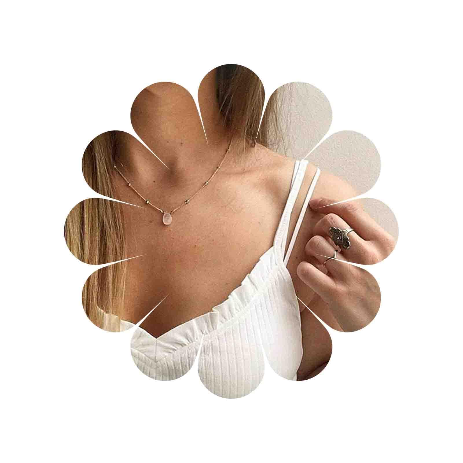 Yienate Fashion Crystal Pendant Necklace Choker Chain Dainty Gemstone Stone Pendant Charm Necklace Jewelry for Women and Girls (Gold)