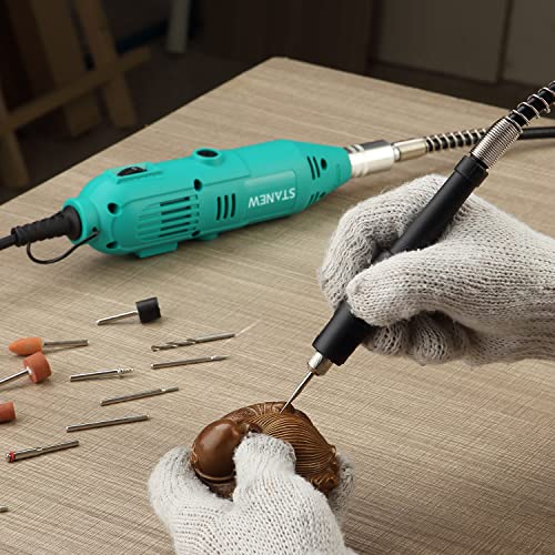 STANEW Rotary Tool Kit with Flex Shaft - 102pcs Accessories Variable Speed 130W Electric Drill Set for Grinding Engraving Crafting Projects and DIY Creations