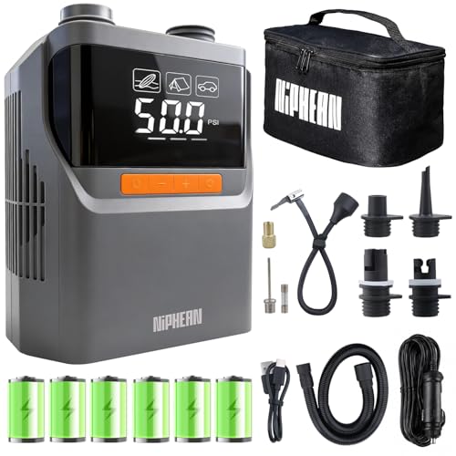Niphean Electric Inflator with Built-in Battery, 50 PSI Electric Inflator for Tires, Sup and Mattresses, Portable Electric Air Pump with Auto Shut-off for Inflatables and Deflation