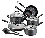 T-fal C037SC OptiCook Hard Anodized Thermo-Spot Scratch Resistant Titanium Nonstick Oven Safe PFOA Free Cookware Set, 12-Piece, Black