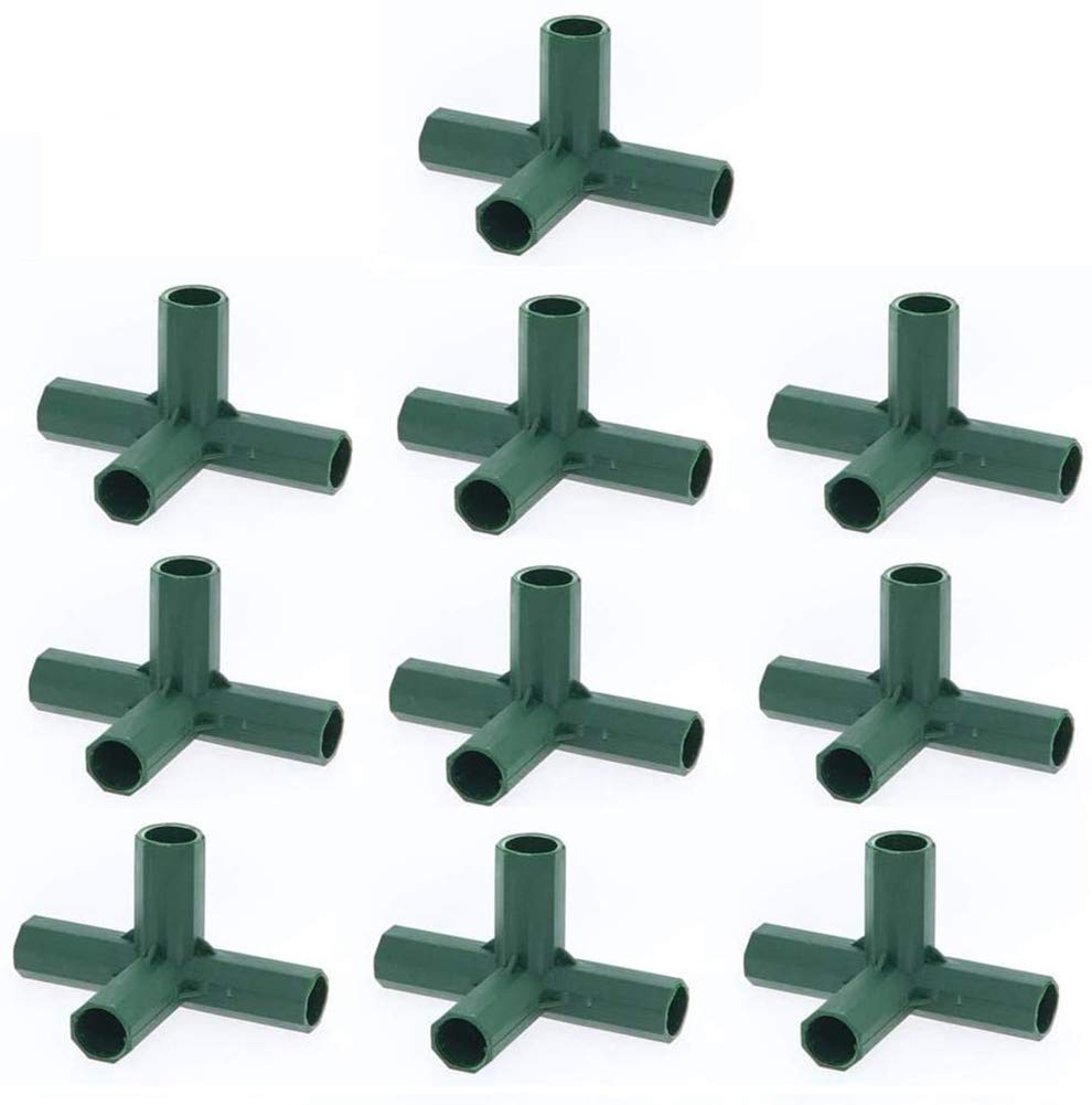 10PCS Plastic Coated Canes Connector for Garden Framework/Supports Cages/Fruit Cages/Netting Frames/Fencing, Greenhouse Frame Furniture Building Connectors (4 Way Corner Connector for 16mm Rods)