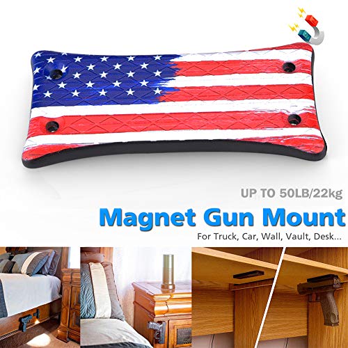Gun Magnet Mount [2-Pack],Rubber Coated Gun Holder for Pistol,Handgun,Shotgun,Rifles, Revolvers, Safe, Hunting, Firearm Accessories, Using in Car, Truck, Wall, Desk, Vehicle and Home - U.S. Flag