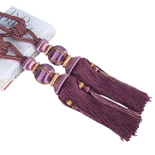 Bestmemories Paired Lantern Single Hanging Ball Tassels Curtains Buckle Sling Binding Lantern Tiebacks Handcrafted Braided Buckle Drapery Curtain Holdbacks Window Treatments for Home (Purple)