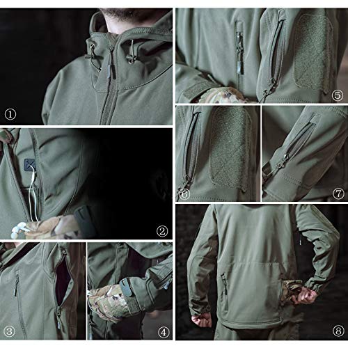 ReFire Gear Men's Soft Shell Military Tactical Jacket Outdoor Camouflage Hunting Fleece Hooded Coat - Thumbnail 6