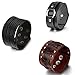 Aroncent 3pcs Unisex Black Brown Metal Spike Studded Punk Rock Biker Wide Strap Leather Bracelet