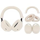 Adhiper 3Sets Silicone Sweat Case Cover for Sony WH-1000XM5 Headphones, Embody XM5 Earpad Cover/Ear Covers/Headband Cover Protector, Washable Sweatproof Soft Silicone Headphone Accessories（Off White）