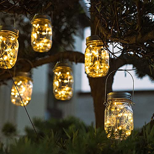 Solarlampen für Außen 6Stück, 30Leds Lichterkette Warmeweiße Wasserdichte Hängeleuchte Laterne Dekoration für Aussen Garten