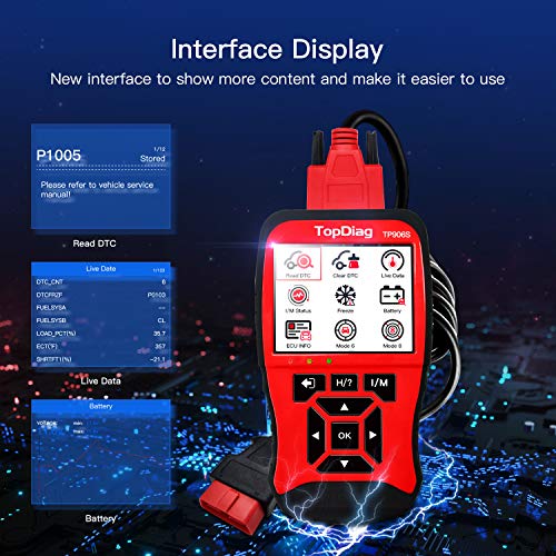 TopDiag TP906S New Generation OBD2 Scanner Enhanced OBDII Code Reader Full Engine Modes Diagnostic Tool with Battery Test