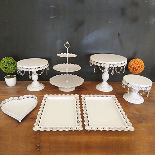 9 Set Metal Crystal Cake Holder Cupcake Stand Cake Dessert Holder with Pendants and Beads,Wedding Birthday Dessert Cupcake Pedestal Display,White (9)
