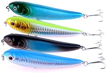 LENPABY 4 pcsFloating Pencil Fishing Lures Surface Stick Pencil Baits Bass Trout Hooks Tackle 10cm/3.94"/13.7g