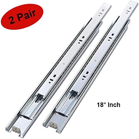 2 Pair of 18 Inch Full Extension Side Mount Ball Bearing Sliding Drawer Slides, Available in 10", 12", 14", 16", 18" and 20" Lengths