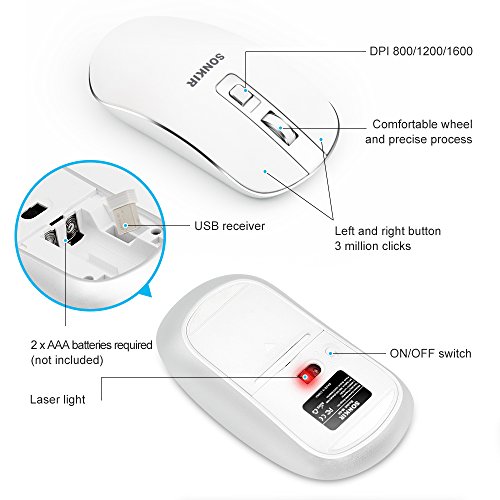 Keyboard and Mouse, Sonkir K-18 2.4GHz Ultra Thin Rechargeable Aluminum Full Size Wireless Keyboard Mouse Combo for Windows, Laptop, PC, Notebook (Silver)