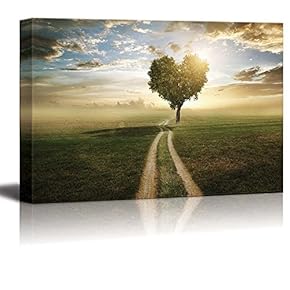 Canvas Prints Wall Art - A Tree Made in The Shape of a Heart at Sunset | Modern Wall Decor/Home Decoration Stretched Gallery Canvas Wrap Giclee Print & Ready to Hang - 12" x 18"