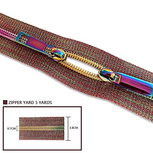 ZXZIP 5 Nylon Coil Rainbow Zipper Tape by The Yard 5 Yards with 10pcs