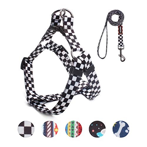 QQPETS Dog Harness Leash Set Adjustable Heavy Duty No Pull Halter Harnesses for Small Medium Large Breed Dogs Back Clip Anti-Twist Perfect for Walking (L(23"-32" Chest Girth), Black Plaid) — image 1