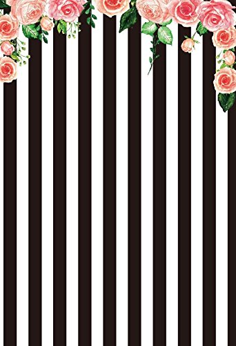 Yeele 3x5ft Black And White Stripe Photography Backdrop Pink Rose Flower Birthday Wedding Party Banner Girl Room Decoration Background Newborn Baby Shower Boy Portrait Photo Booth Studio Props