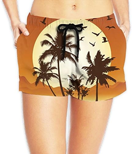 Sunset Birds Island Palm Tree Women's Quick Dry Boardshorts Swimming Trunks Beach Shorts