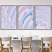 3 Piece Framed Canvas Wall Art Pink Pastel Liquid Canvas Prints Home Artwork Decoration for Living Room,Bedroom - 16