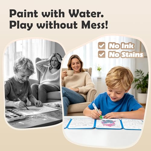 SAMZX Reusable Water Coloring Books for Toddlers 1-3, 4 Pack Magic Water Painting Book for Mess-Free Coloring, Travel Activity Toys & Educational Learning Kits Gifts for Kids Boys Girls Ages 3+